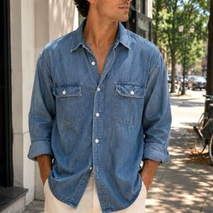 Classic Coastal Western Cowboy Workwear  Denim Button Up,   J.Crew
